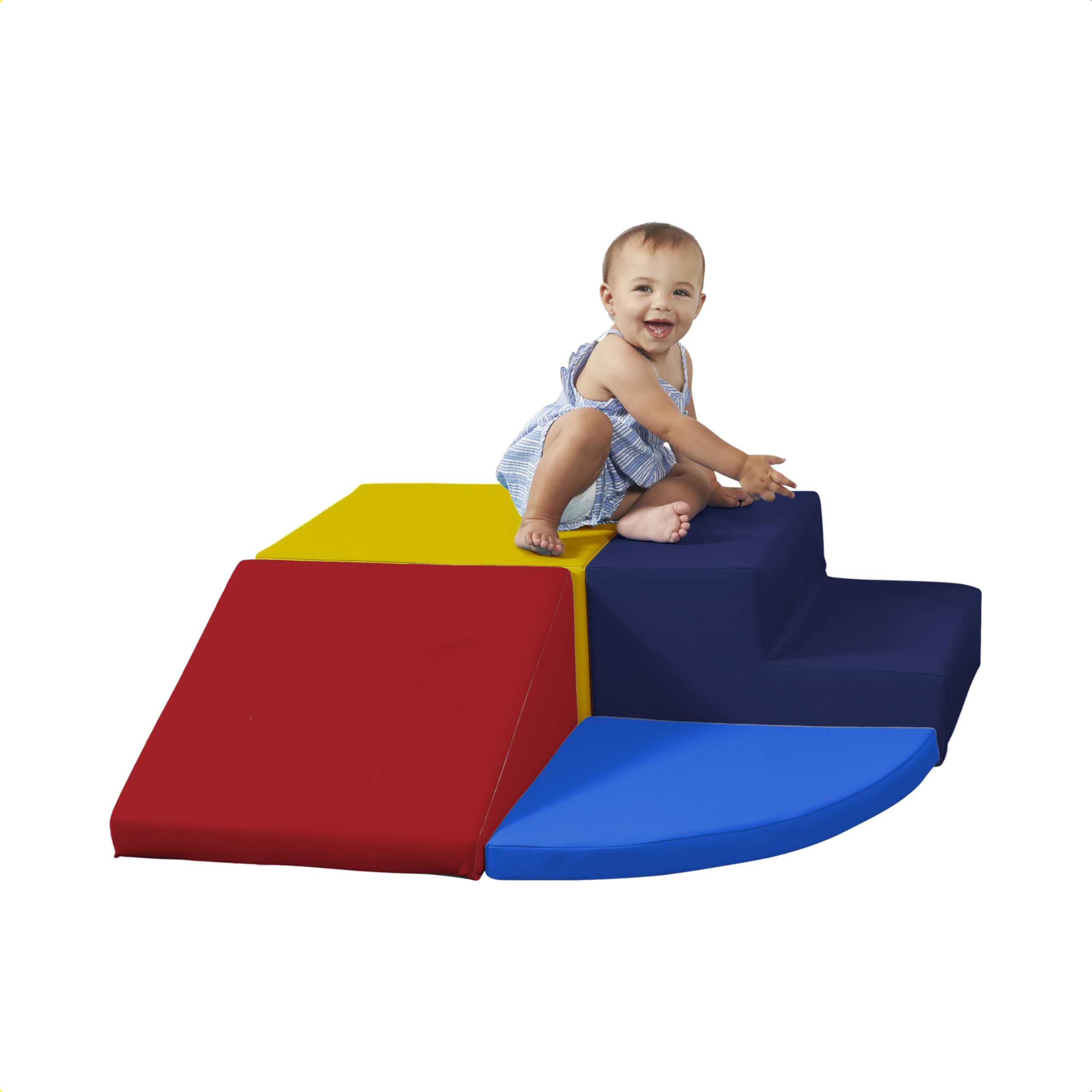 Factory Direct Partners FDP SoftScape Toddler Playtime Corner Climber, Indoor Active Play Structure for Toddlers and Kids, Safe Soft Foam for Crawling and Sliding (4-Piece Set) - Blue/Red, 11619-BLRD