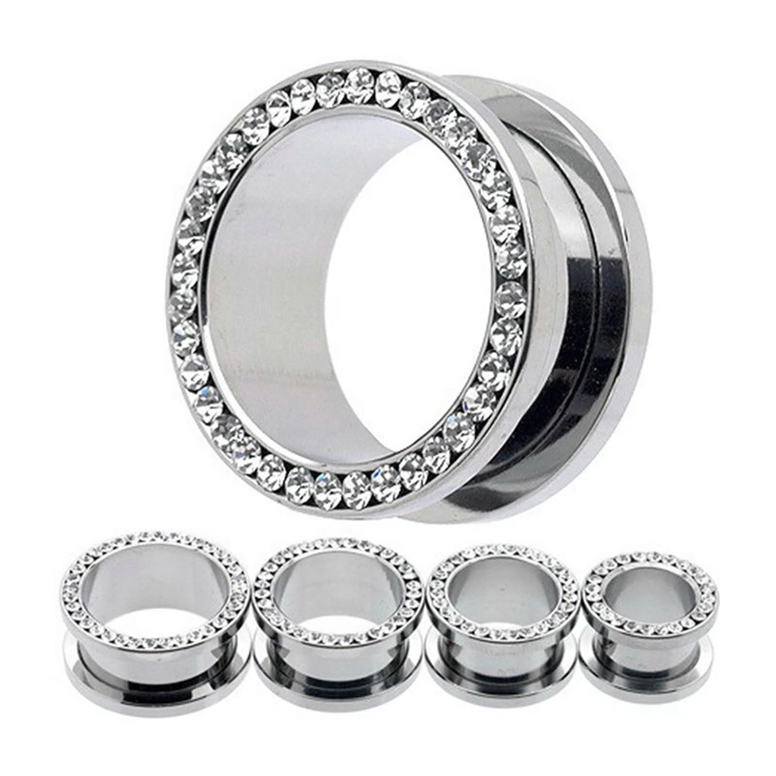Daesar Tunnel 4-20MM Edelstahl, Ohr Plug zum Schrauben mit Zirkonia Silber Tunnel Piercing Ohr Expander Set