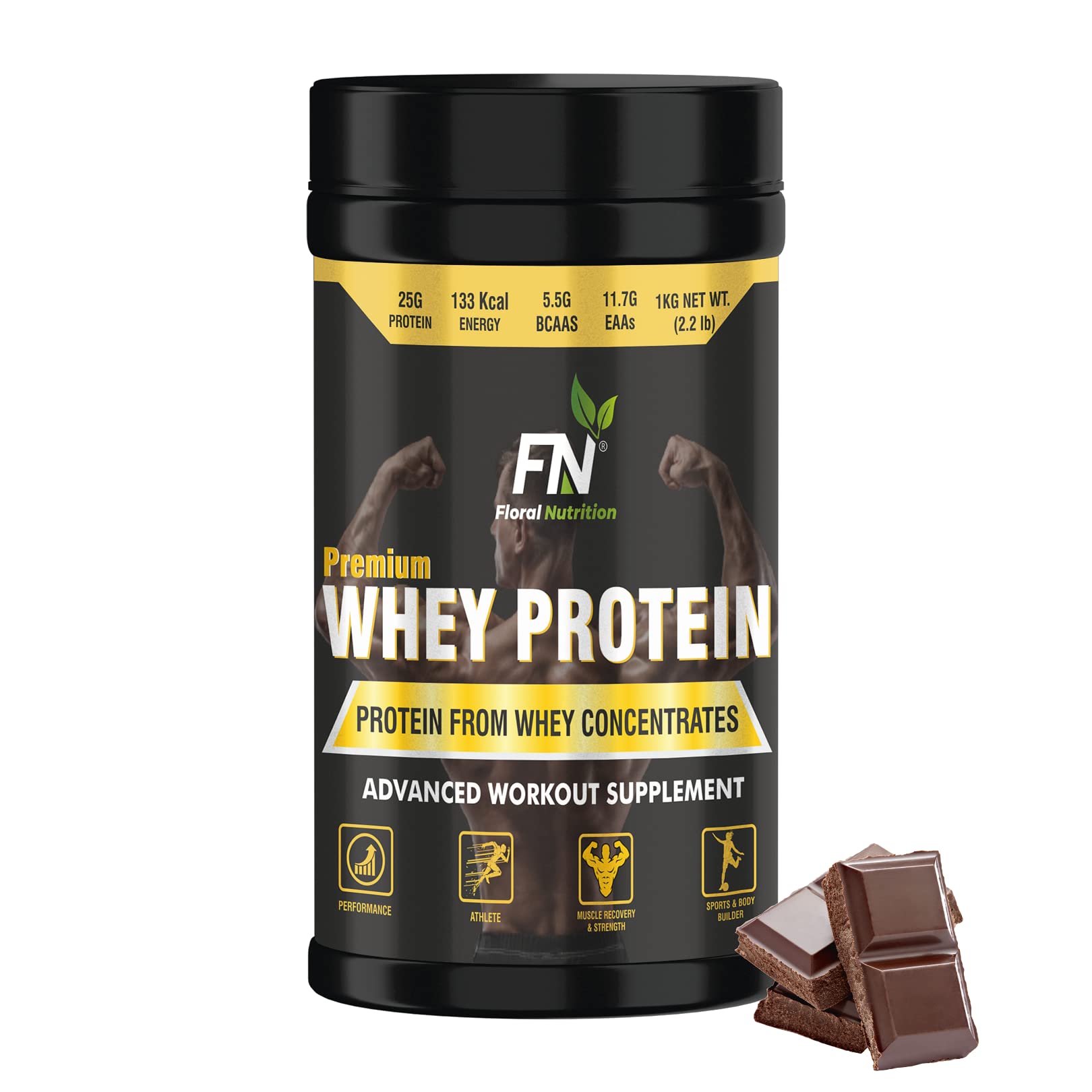 Floral Nutrition Premium Whey Protein Concentrate, 24g Protein with Essential Amino Acid(EAA) for Muscle Support & Recovery- 1Kg Rich Chocolate Flavor (33 Serving) (B09QGQM8L5) Amazon Price History, Amazon Price Tracker