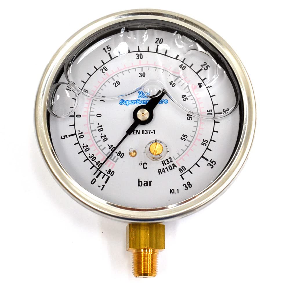 3S SuperSamaStore Professionelles Niederdruckmanometer mit Glycerinfüllung, Messskalen für Kältemittel R32 und R410A
