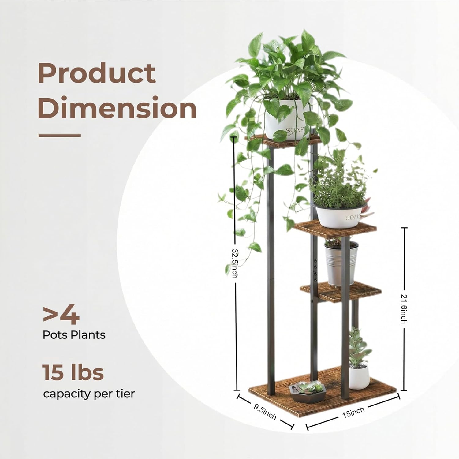 3 Tier Plant Stand Indoor, Tiered Plant Stands for Indoor Plants Multiple, Corner Flower Stand for Living Room, Multi-Layer Vintage Design Plant Shelf