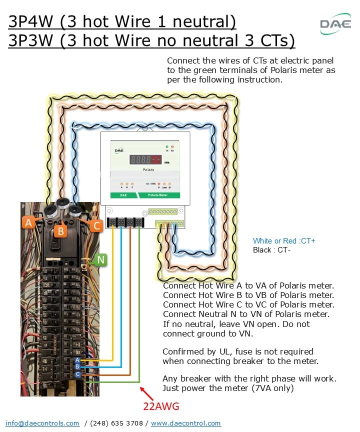 DAE P254-200-S KIT, UL CTEP kWh Smart Submeter, 3 Phase, 200A, 120-480V, 3 CTs, RS485 - Image 5