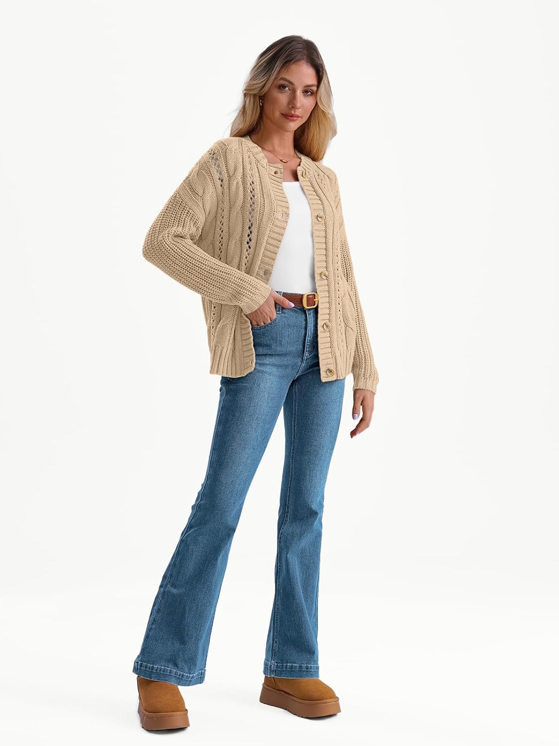 LILLUSORY Women's Cardigan Sweaters Cable Knit Crochet Cotton Fall Jackets Button Up Chunky Trendy Outfits - Image 4