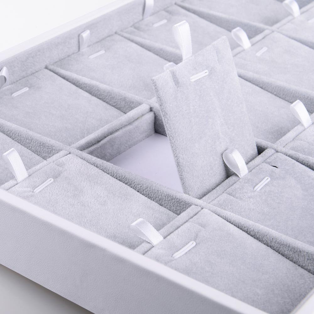 Oirlv Velvet Jewelry Organizer Trays Stackable Showcase Jewelry Display Storage Tray (15 Grids Insert)