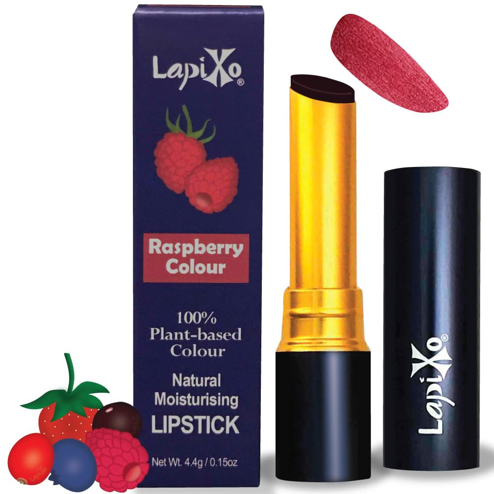 LAPIXO 100% Plant-based Color Lipstick, Unique Formula, Natural + Moisturizing | Non-Toxic, All Food Ingredients, Antioxidant-rich, Natural Matte Vibrant Color, 4.4g/0.15oz (Raspberry color)