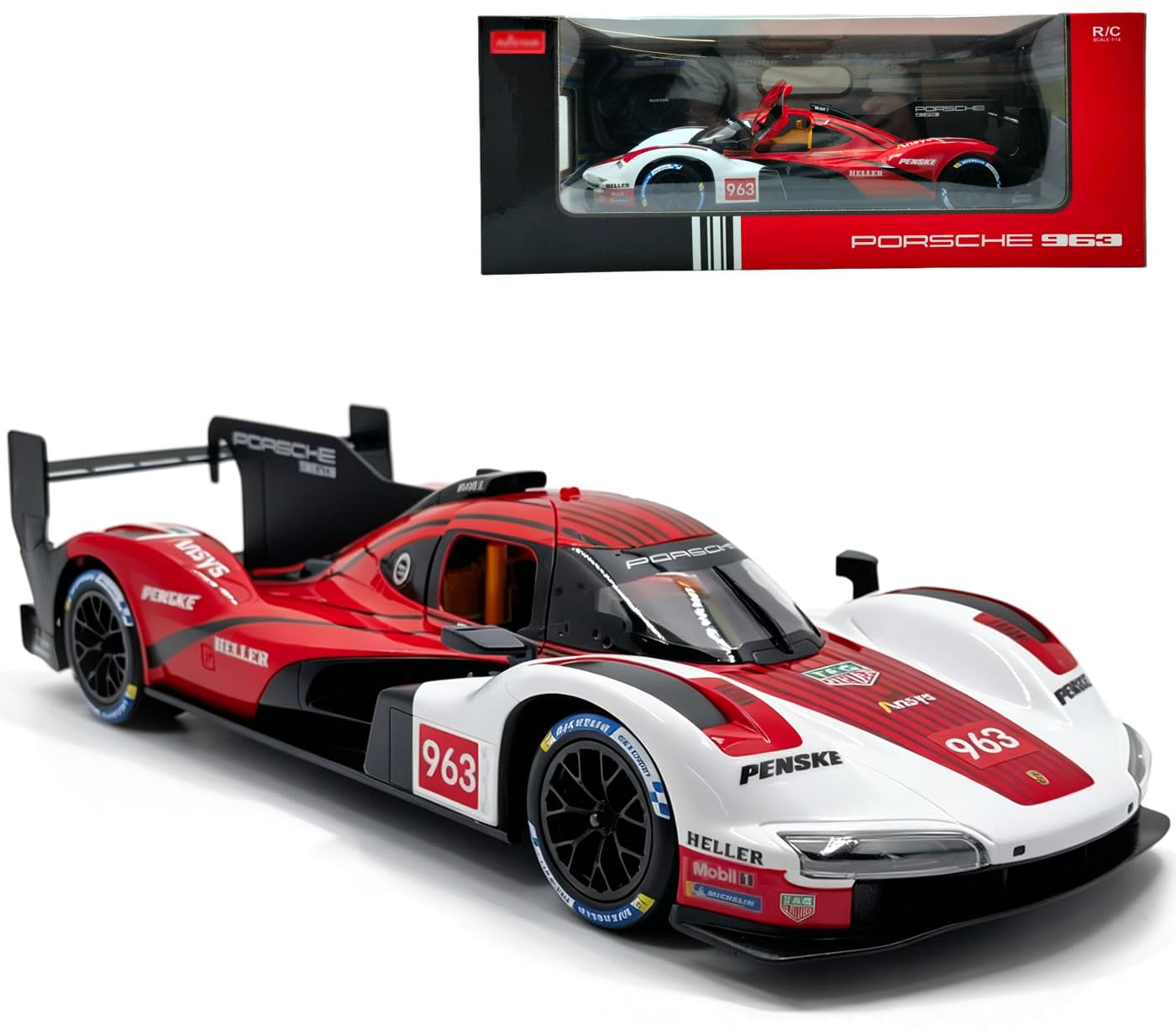 Licensed 1/14 RC Car Porsche 963 LMDh Le Mans Racing w/ Openable Doors, Red