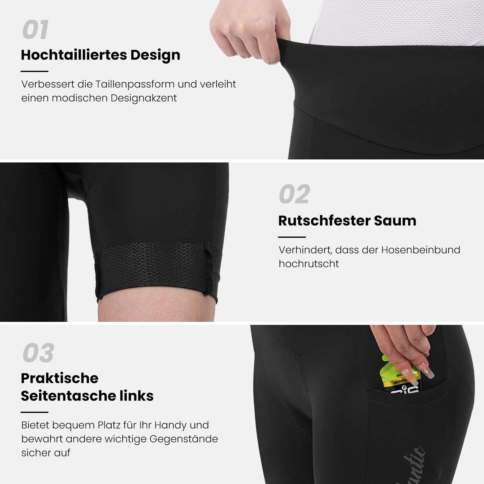 Santic Pantalones cortos de ciclismo para mujer, acolchados, con asiento acolchado, bolsillo lateral