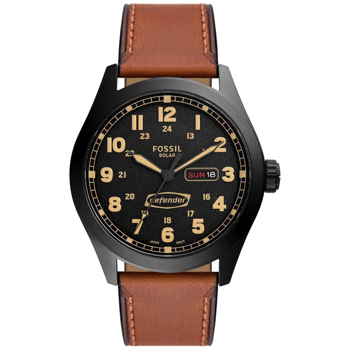 Fossil FS5978 Defender Solar-Powered Leather Watch for Men, Brown