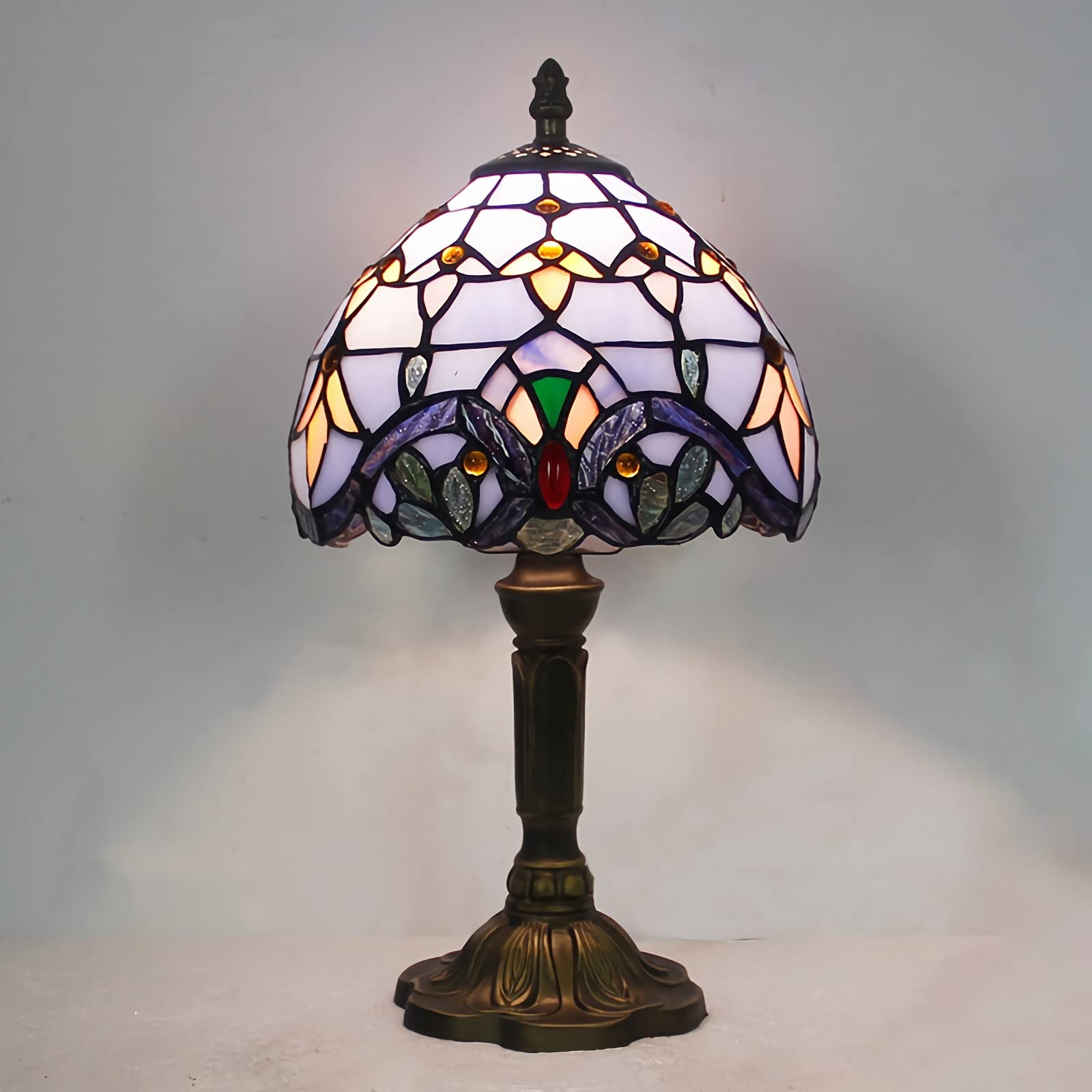 8" Tiffany Style Small Table Lamp, Stained Glass Bedside Lamp, 15" Tall Antique Resin Base Nightstand Lamps for Bedroom Living Room Home Office, E26 Bulb(Bulb Not Included),2