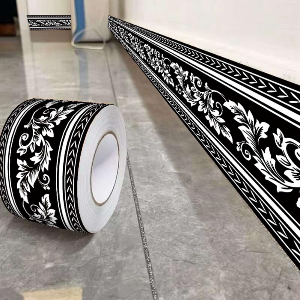 Wallpaper Border Self Adhesive Peel and Stick Wall Border Floral Leave Pattern Ceiling Sticker Waterproof Removable Tiles Sticker Home Decor for Bathroom Kitchen Living Room-10 Meter x 5cm (C)