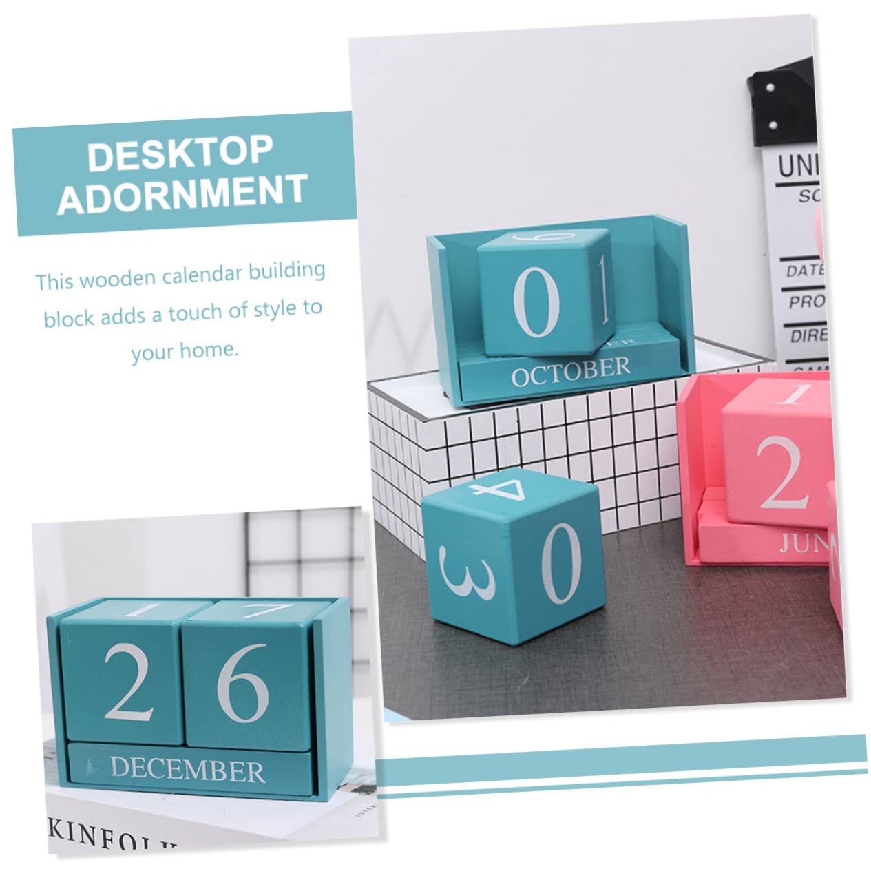 VILLCASE 4stücke Tischkalender Wiederverwendbarer Desktop Kalender Für Büro Und Zuhause Dekorativer Blockkalender Sanftem Blau Für Lehrer Und Kreative Raumgestaltung