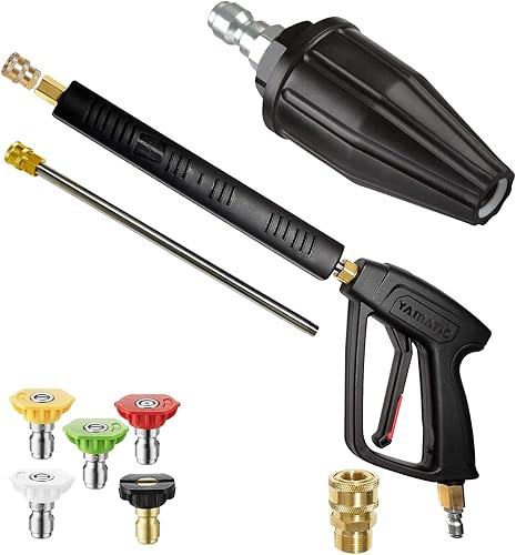 YAMATIC Pistola de lavado a presión con conector rápido giratorio de 38 pulgadas y ajuste M22-0.551 in, varita de extensión flexible y boquilla