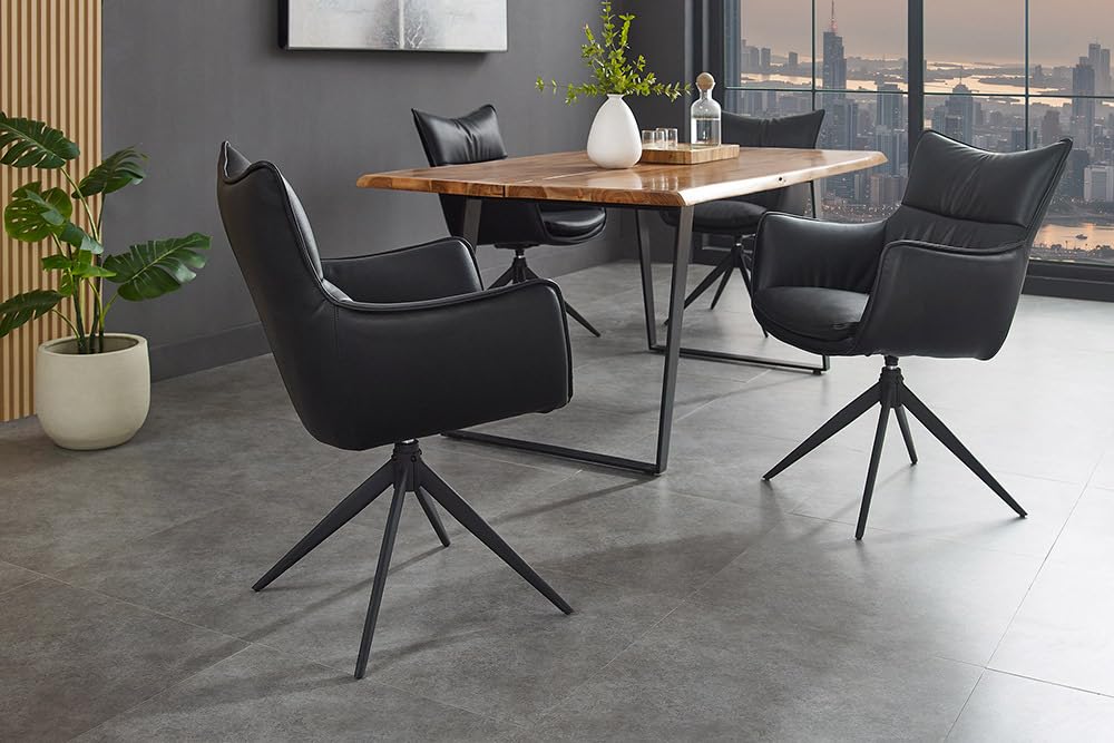 Riess Ambiente 360° drehbarer Design Stuhl Vogue - schwarz - Kunstleder Metall mit Armlehne Esszimmerstuhl Drehstuhl