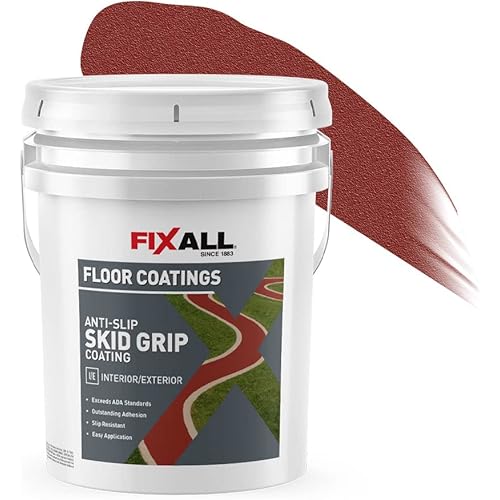 FIXALL Skid Grip Anti-Slip Coating, 5 Gallons, Crimson, Exceeds ADA Standards, Ideal for Safety Areas, Slip-Resistant Pavement, Cement & Concrete Paint