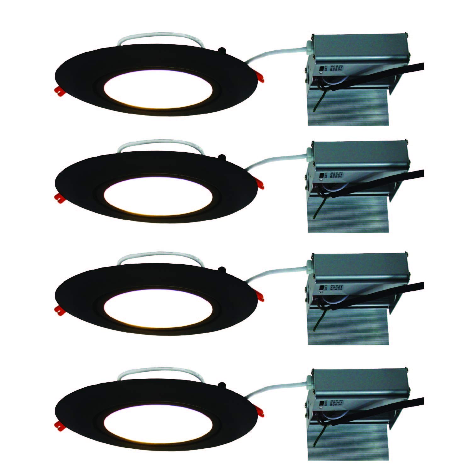 Elite 4" Inch Black (4 Pack) Adjustable Gimbal Wafer Downlight - 5CCT 2700K, 3000K, 3500K, 4000K, 5000K - Heavy Duty Spring Clips - Dimmable - 5 YR Warranty - ETL & Energy Star