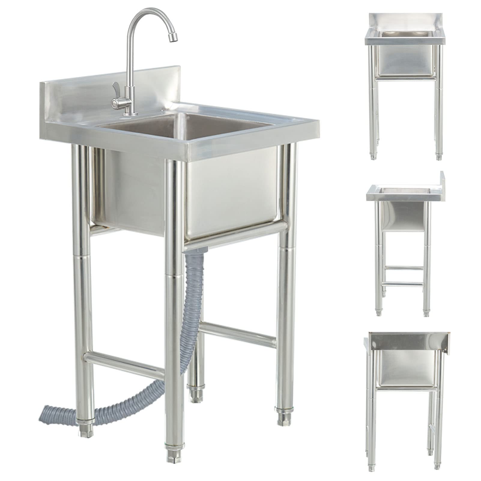 LMYSXAOZ Outside Sink Stainless Steel Commercial Sink, Free Standing Prep & Utility Kitchen with Stand for Garage Laundry
