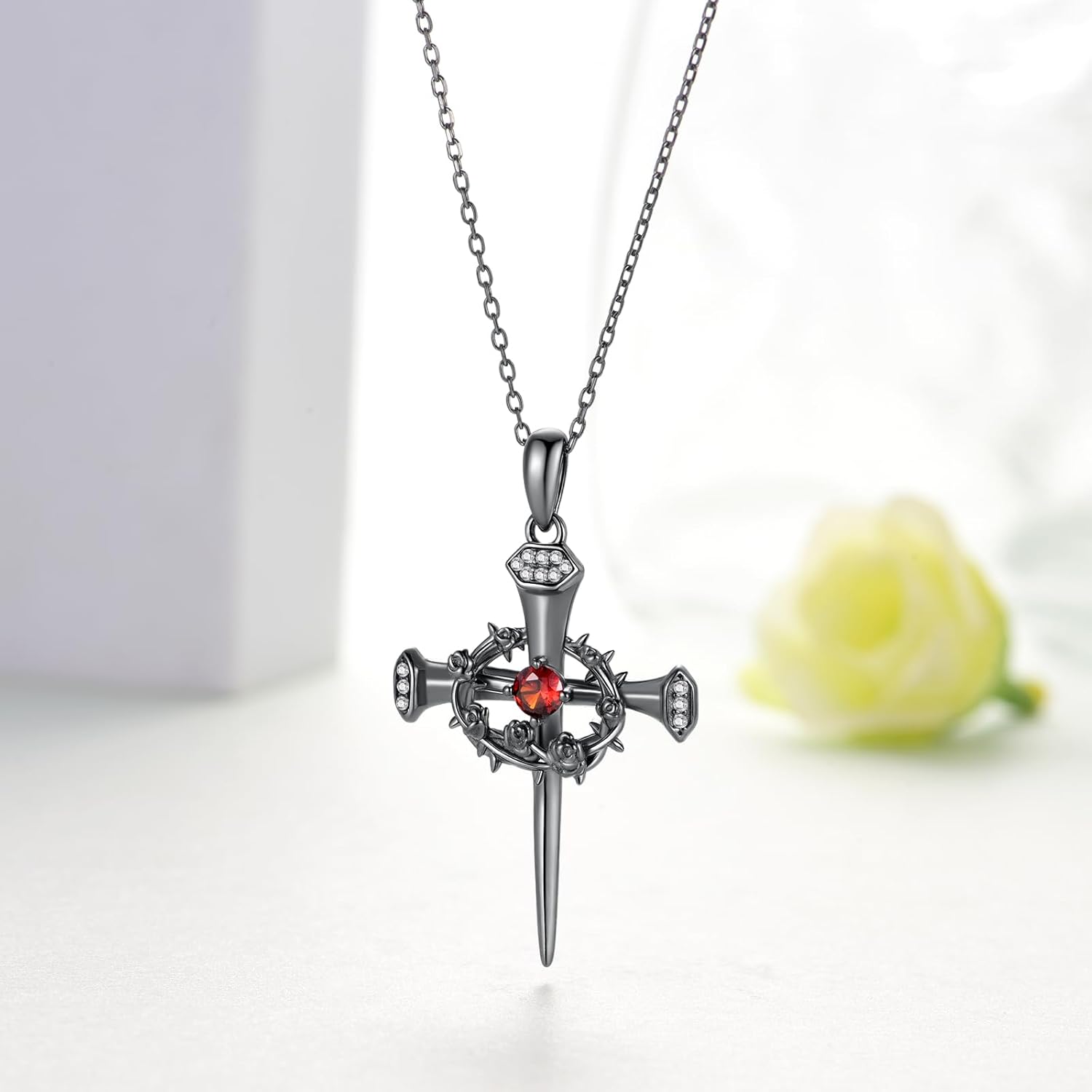 Cross Necklace with Crown 925 Sterling Silver Crown of Thorns Nail Cross Necklace Jesus Christian Jewelry for Women - Image 2