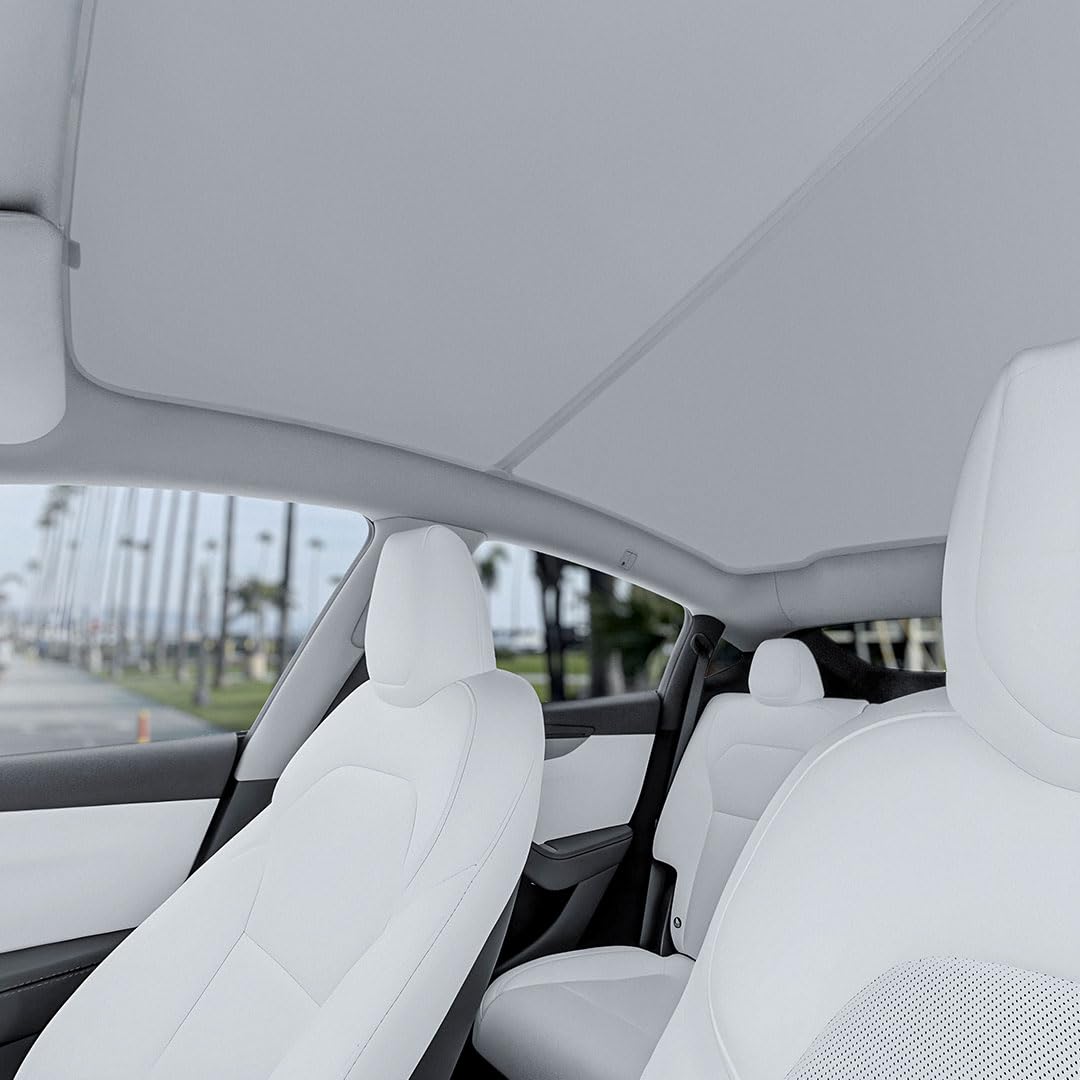 VION Osłona przeciwsłoneczna dachu do nowej Tesla Model Y 2025-2026, pełne zaciemnienie, konstrukcja bez opadania, dwuwarstwowa tkanina z powłoką UV wzmocnioną grafenem, Szary