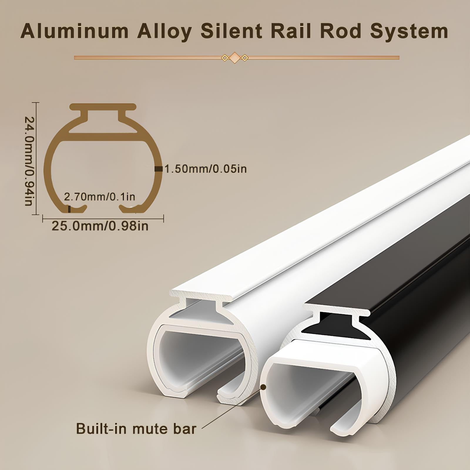 Vorhangschiene Aus Aluminiumlegierung Wandmontage | Robuste, Wandmontierte Gardinenstangen 60-600 CM | Rostfreie Gardinenschiene Für Raumtrennwände(Sekt,125cm/4.1ft)