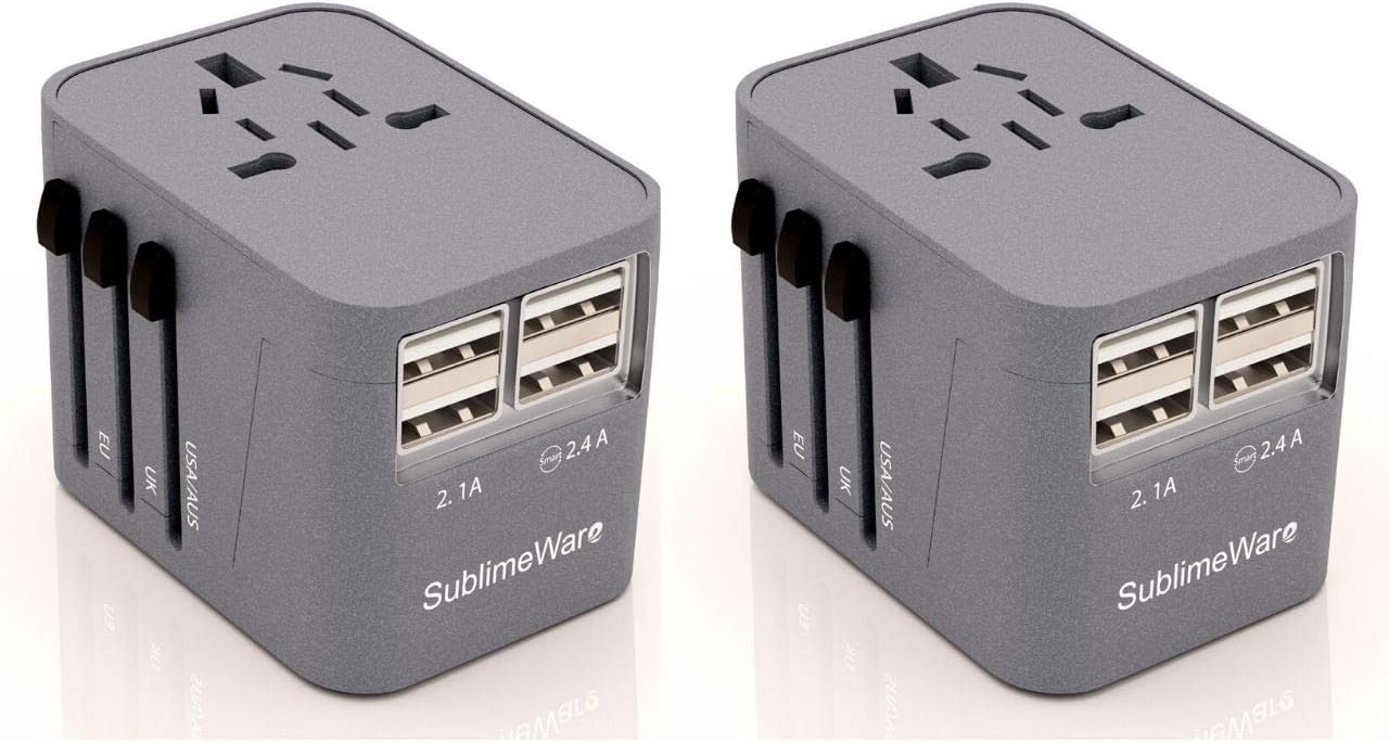 Travel Adapter China to USA- Power Plug Outlet (Grey 2 Pack) - w/4 USB Ports Work for 150+ Countries - International Travel 220 Volt Adapter - Type C A G I for UK Japan China EU Europe European