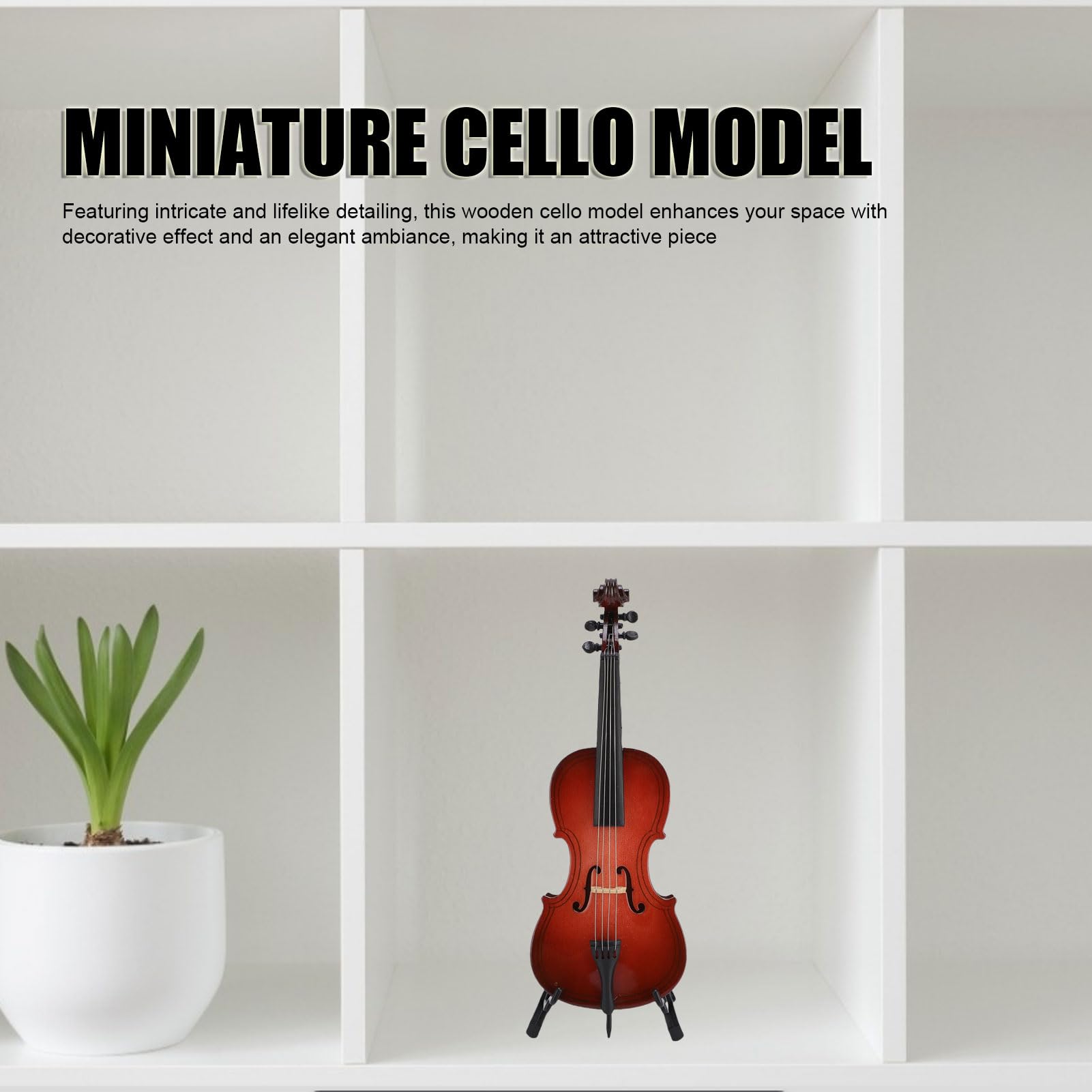 drewniany miniaturowy model wiolonczeli, model repliki instrumentu muzycznego z stojakiem bok case do lalki