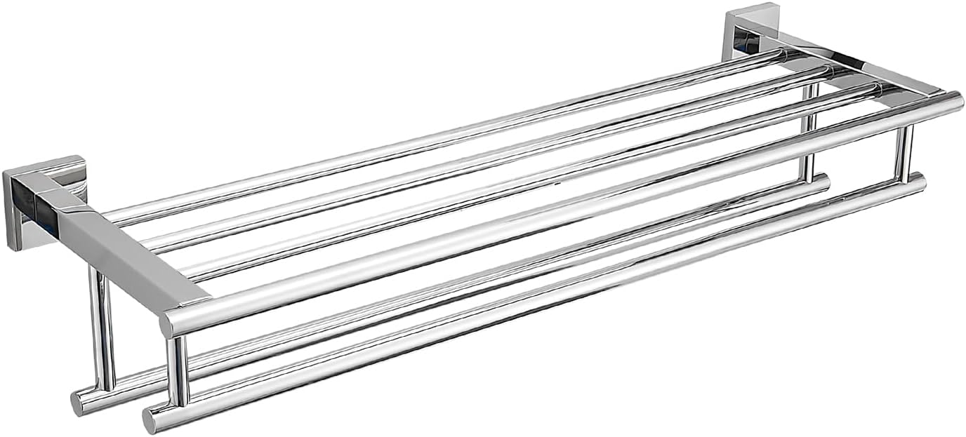 Bathroom Towel Rack with Double Towel Bar Bathroom Hotel Shower Shelf SUS304 Stainless Steel Modern Wall Mounted Holder 28 Inch Polished Chrome 28 Inch/ 70cm Polished Chrome