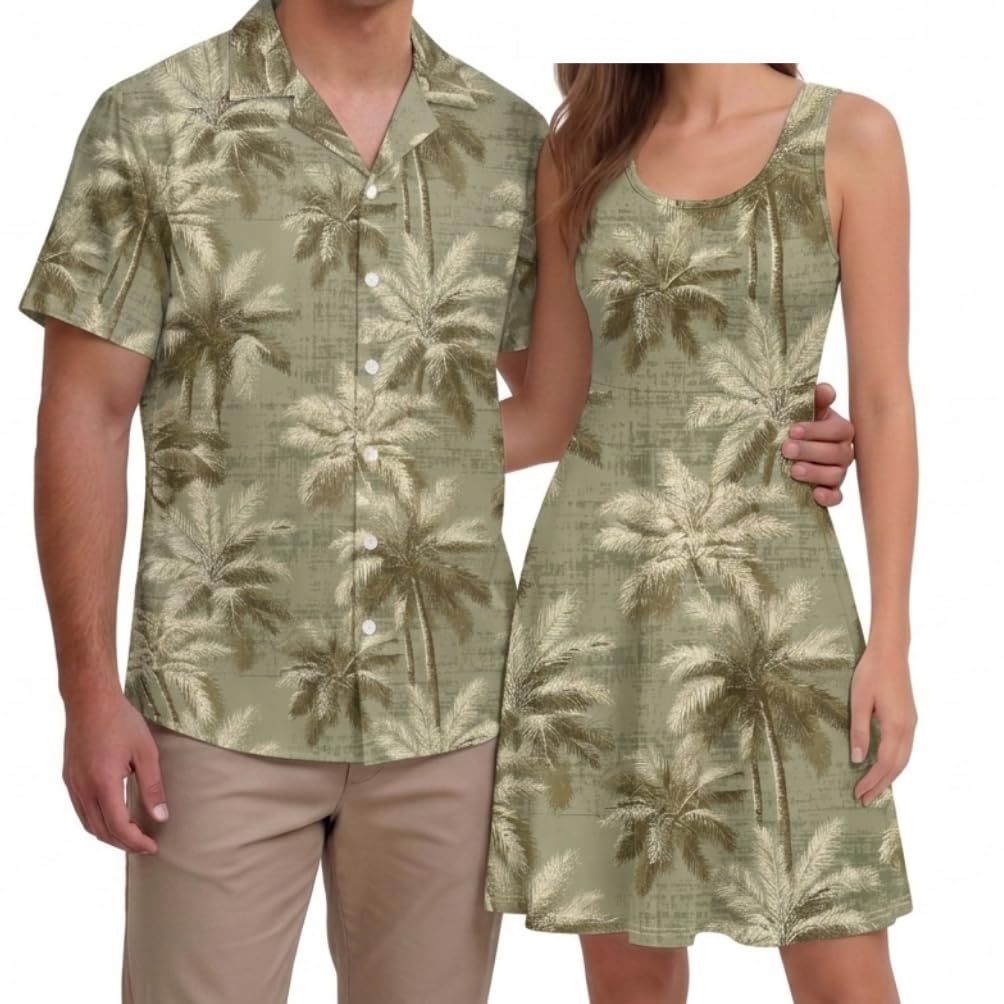 Hawaii Matching Couple Outfits Husband and Wife Clothing Fashionable Mens Casual Shirts Hawaii Dress with Soft Fabric