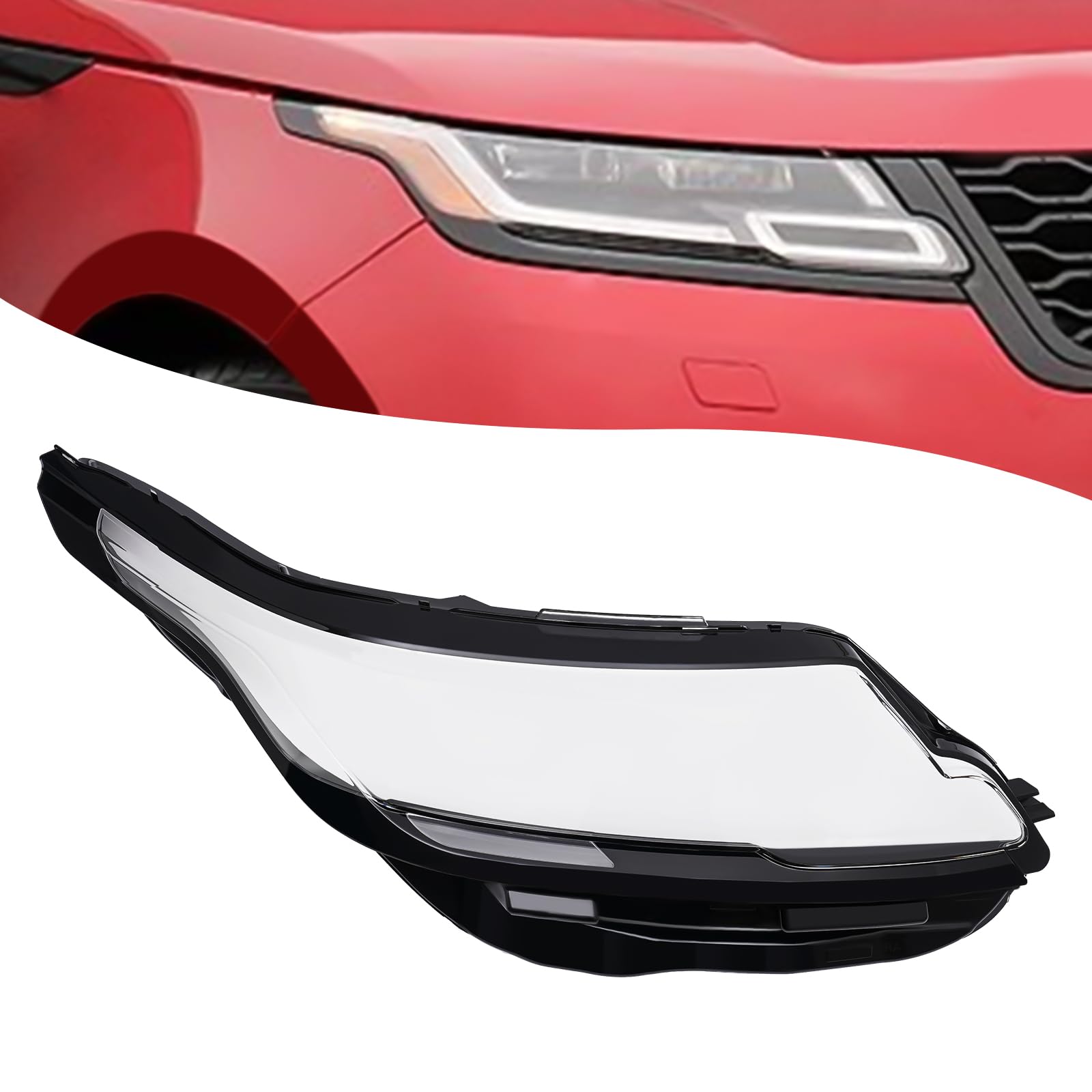 NTINGDE Right Side Headlight Lens Cover Compatible with Range Rover Velar 2017 2018 2019 2020 2021 2022 2023 2024 Front Headlight Cover Headlamp Cover Headlamp Lens Cover Black+Clear (Right)