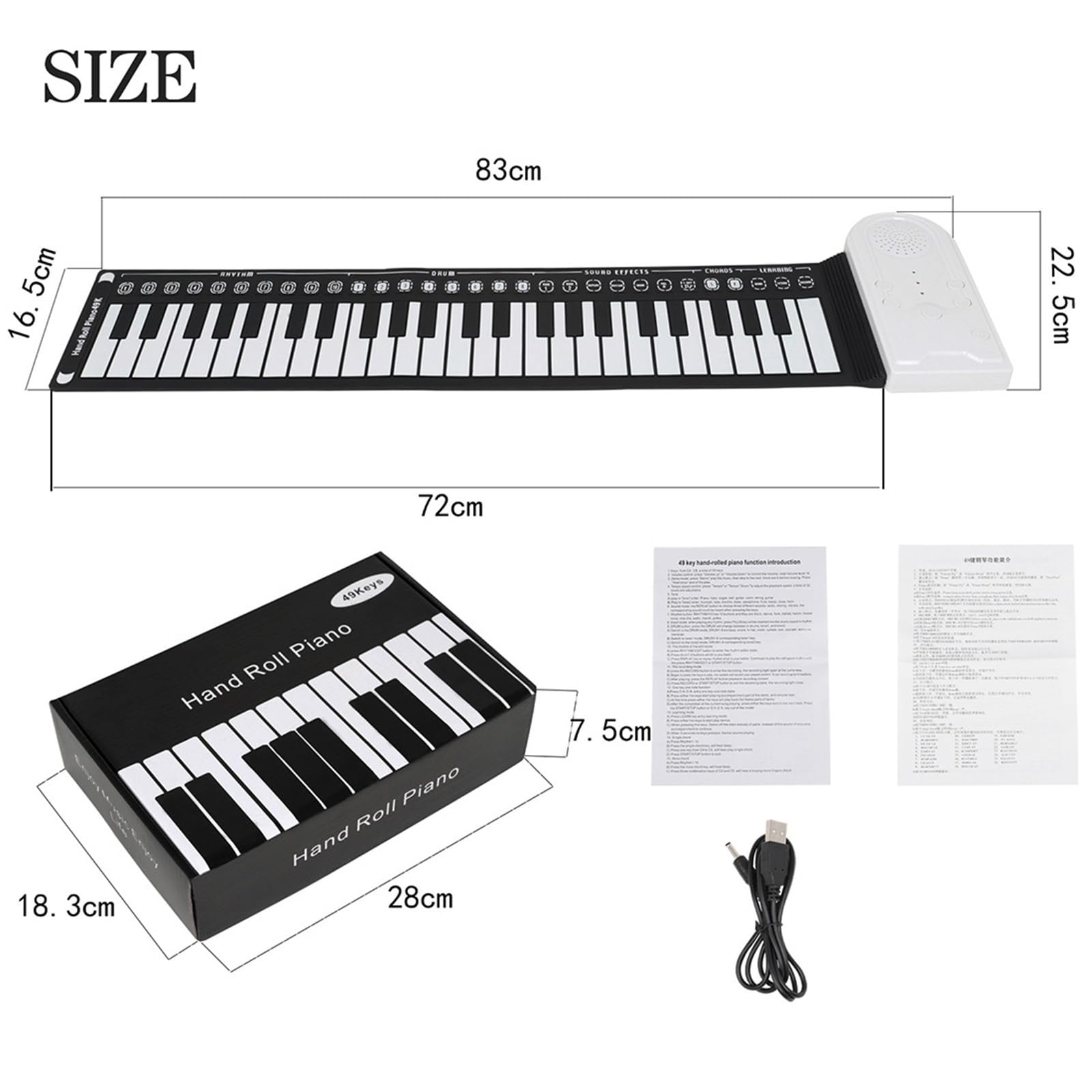Tastiera Digitale Per Principianti Tastiera Elettronica Portatile Pieghevole A 49 Tasti Tastiera Elettronica Per Pianoforte Arrotolata A Mano Strumento Per Principianti(White)