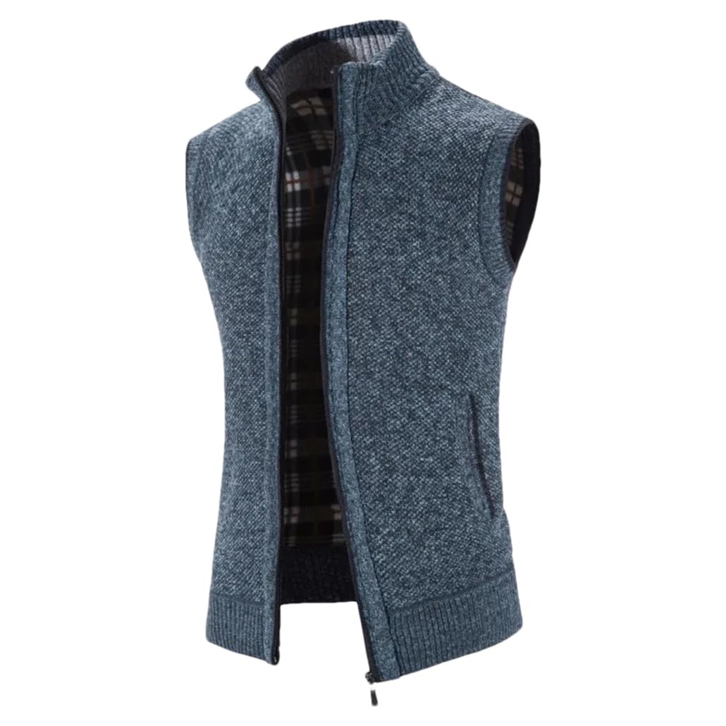 Chaleco de punto para hombre, grueso, cálido, sin mangas, con cremallera, color azul, talla 4XL, azul, XXXXL