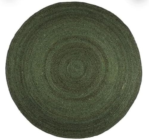 Export Profile Jute Rug Natural Area Rug Hand Woven & Classic Quality for Living Room Kitchen Entryway Hallway Bedroom Farmhouse Mat Carpet Floorcloth Home Decor4' RoundGreen