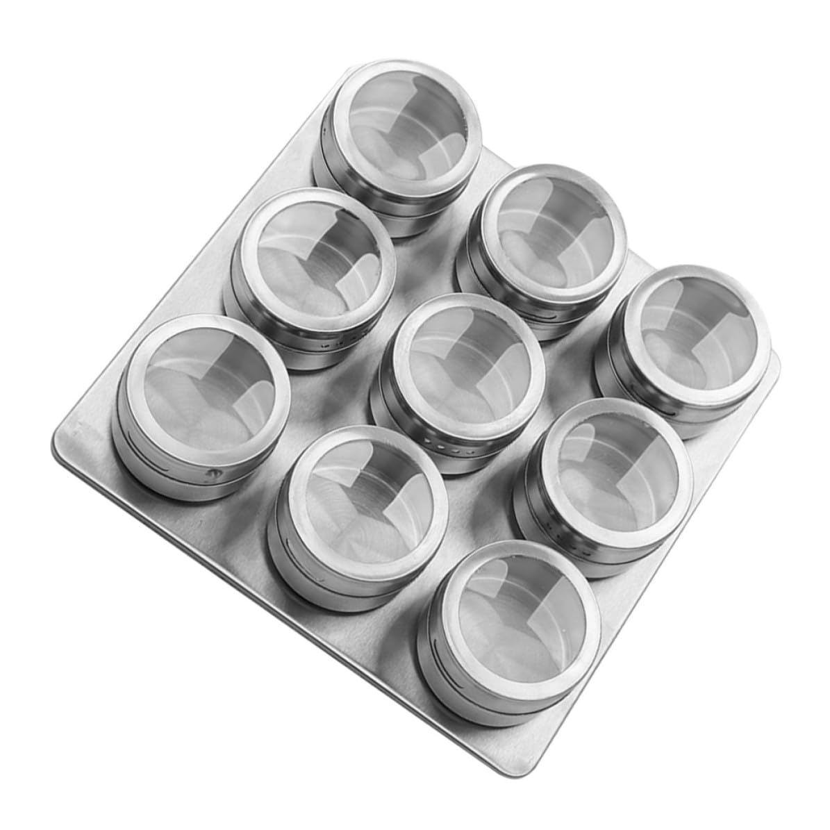 Operitacx 9 Tarros de Especias de Acero Inoxidable con Imán y Ventana Visible para Almacenar Condimentos y Pimienta en Polvo, Paquete de 9 Piezas para Uso en Cocina y Hogar