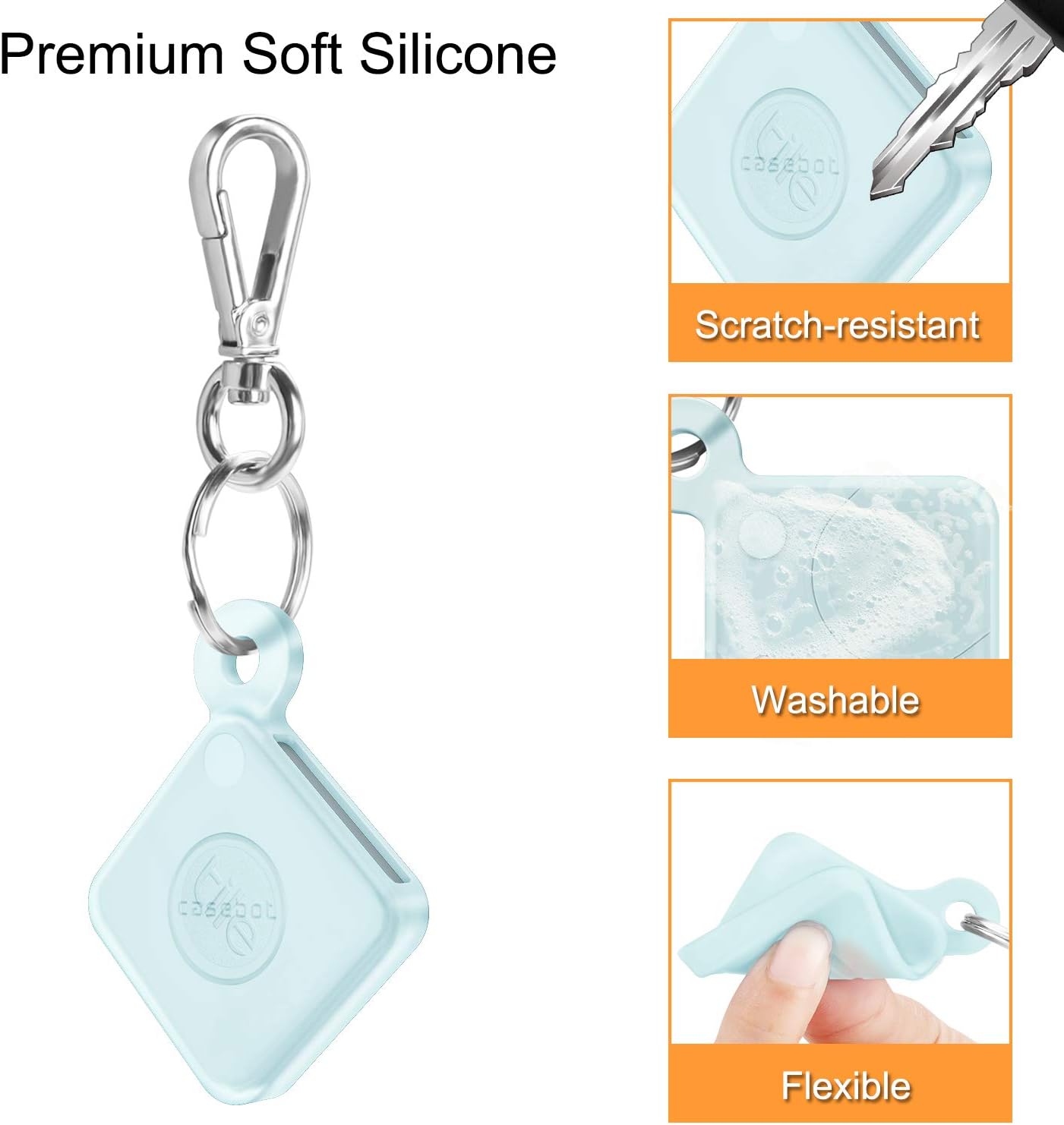 fintie silicone case with carabiner keychain for tile mate 2020 2018 anti scratch lightweight soft protective sleeve skin cover blue glow in th