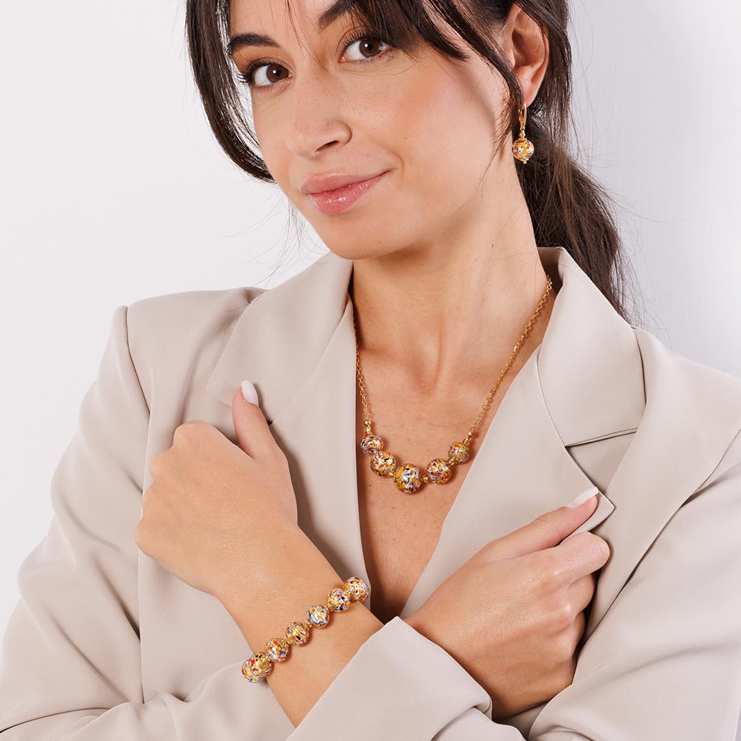 Venetiaurum - Bracciale per Donna Con Perle 12mm In Vetro Originale Di Murano E Argento 925 - Gioiello Made In Italy Certificato