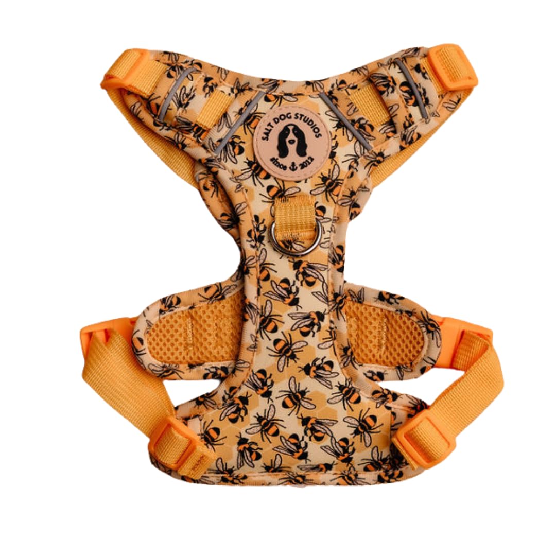 Floral Garden Dog Harness, Adjustable Mesh Harness for small, medium & Large Dogs, Lightweight Comfortable Harness with Front & Back D-Rings by Salt Dog Studios (Honey Bee Hive, Extra Large)