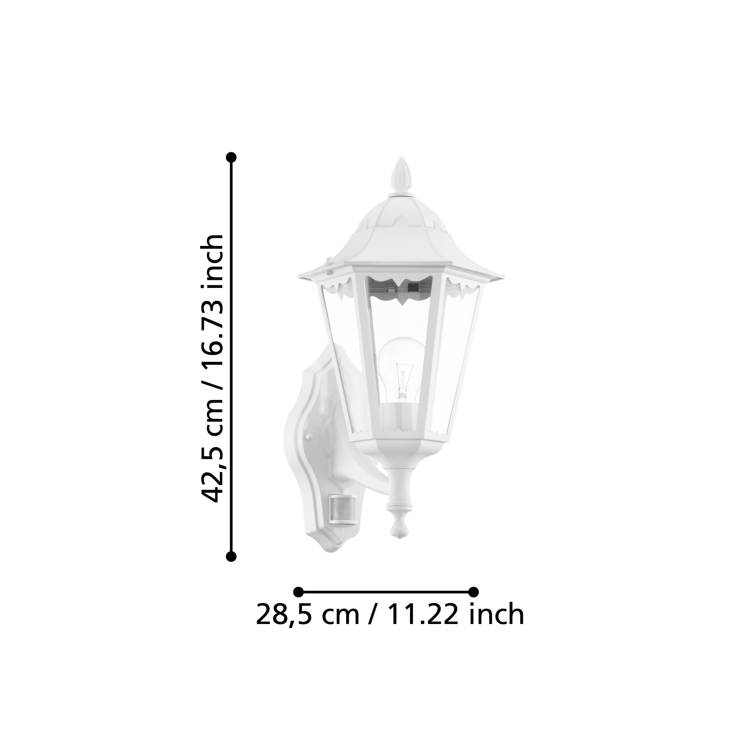 EGLO Außen-Wandlampe Navedo, 1 flammige Außenleuchte inkl. Bewegungsmelder | Sensor-Wandleuchte aus Aluguss und Glas, Farbe: Weiß, Fassung: E27, IP44