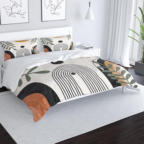 Miniatura 25 de Juego de funda de edredón bohemio colorido con salida del sol, tamaño Queen, bohemio, abstracto, de mediados de siglo, naranja, funda de edredón