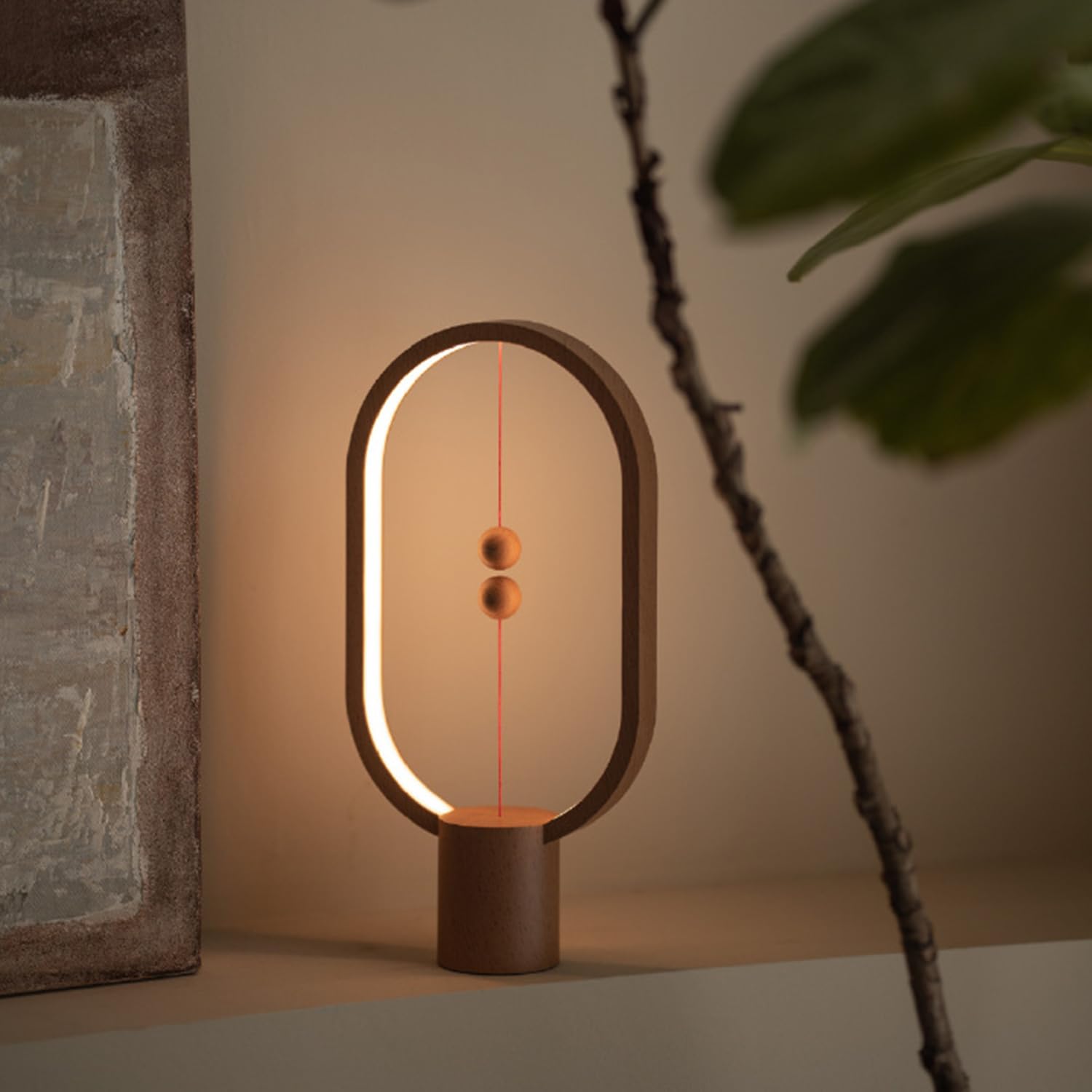 Modern LED Tischlampe mit Magnetischer Mid-Air-Schalter, Nachttisch Tischleuchte Magnetische Schwebende Balance-Lampe LED-Nachtlicht Deko Schreibtischlampe aus Holz für Arbeitszimmer Schlafzimmer Büro