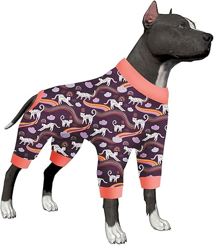LovinPet Pitbull - Body de recuperación para perros grandes, pijama calmante para la ansiedad, tela ligera y cómoda, estampado de arco iris, pijamas