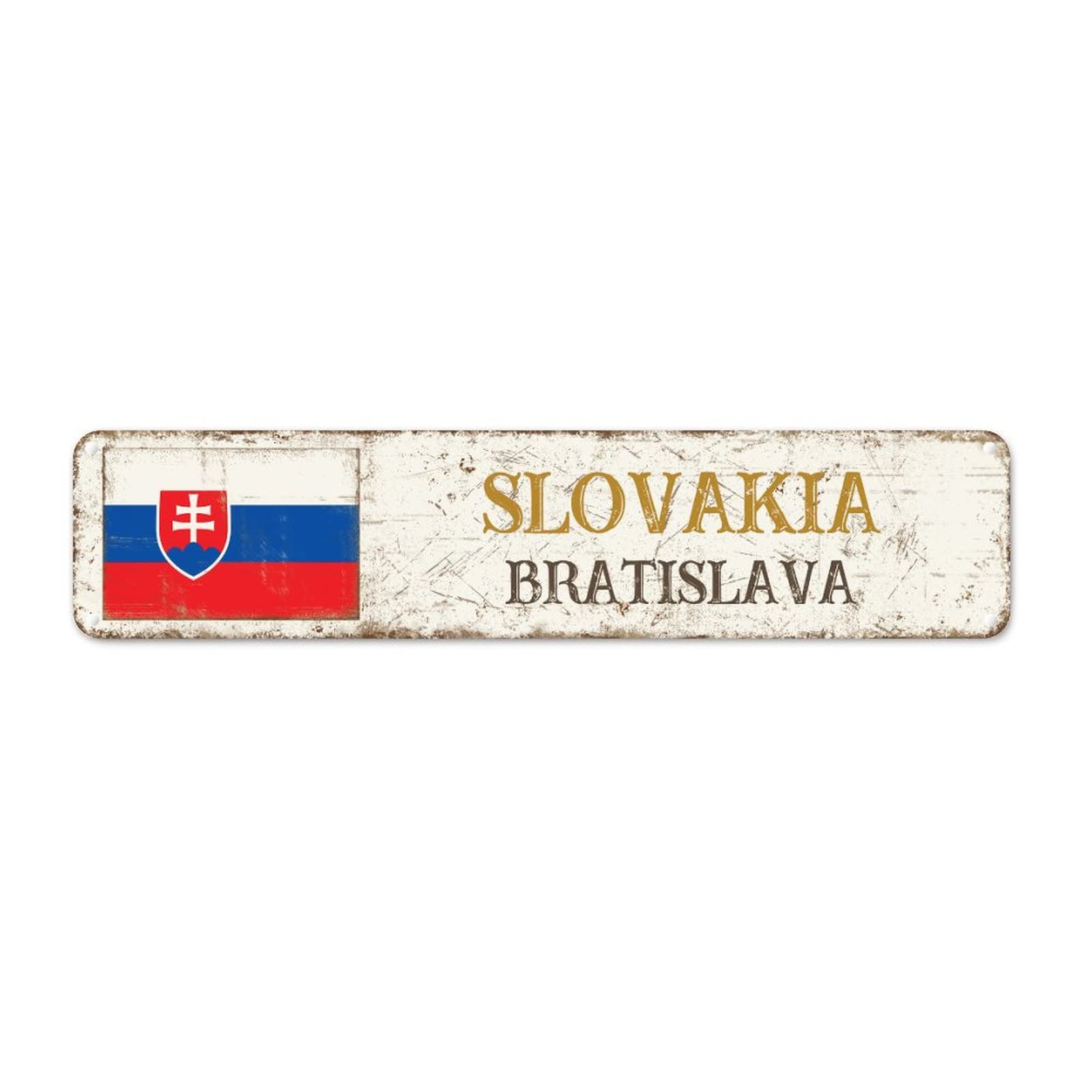 Slovakia Flag Custom Street Sign Slovakia Bratislava Signs Capital City Souvenir Decorative Sign Country Souvenir Vintage Rustic Wall Art Gift for Foreign Friend, Neighbor 18x4in