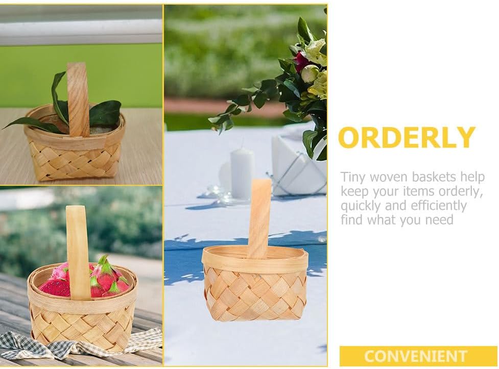 DOITOOL Miniature Woven Basket with Handle 3.14X2.55X1.96 Inch Small Wicker Basket for Candy Packaging Party Favors Home Decor and Craft Storage