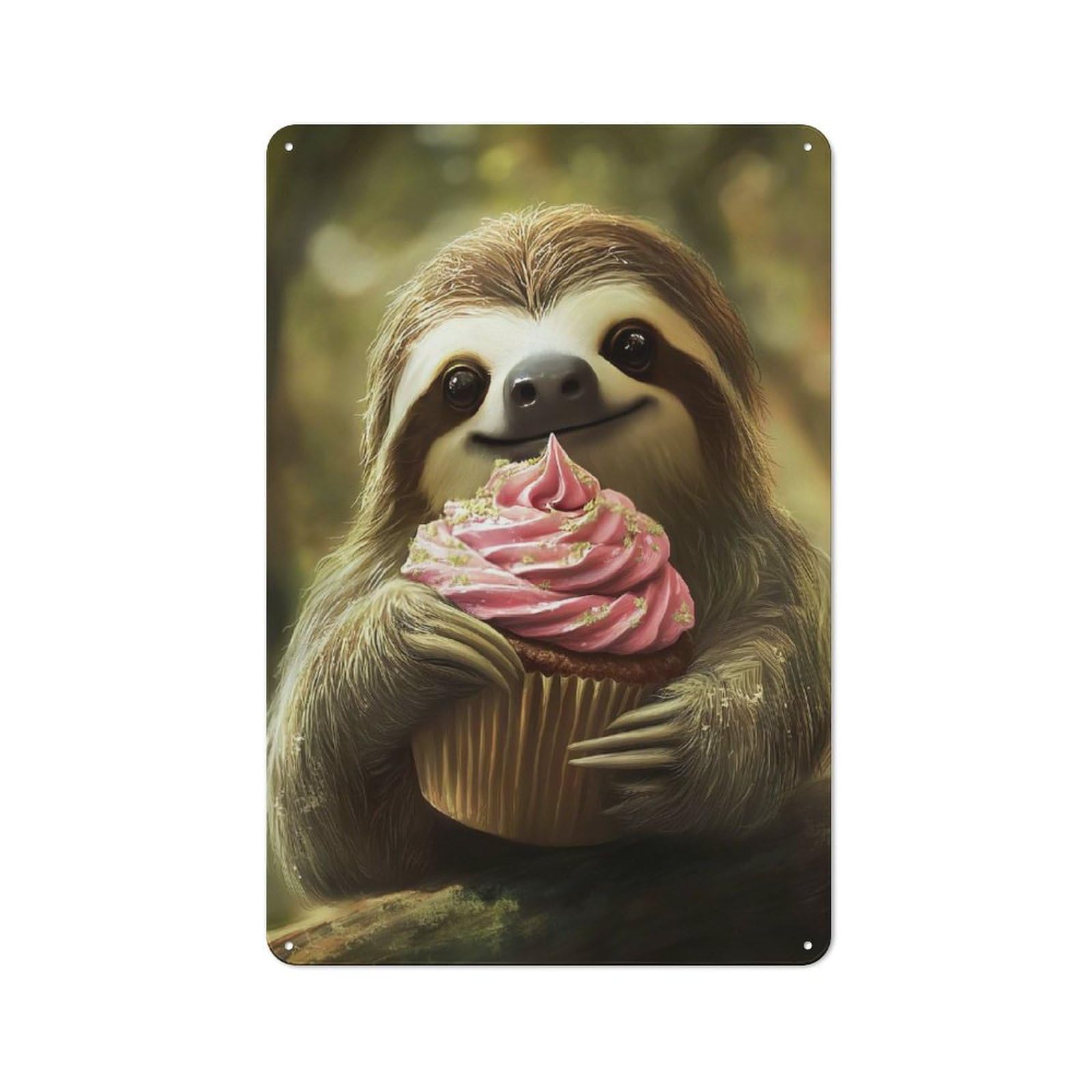 Junmoney Cute Sloth With Cupcake Kitchen Metal Sign With Design 30X20cm, Cosy Kitchen Wall Decor For Bakery, Diner, Cafe Or Family Room