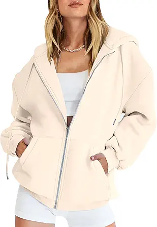 Caracilia Womens Zip Up Hoodies Oversized Sweatshirts Fleece Sweaters Jacket with Pockets 2024 Fall Outfits Fashion Clothes