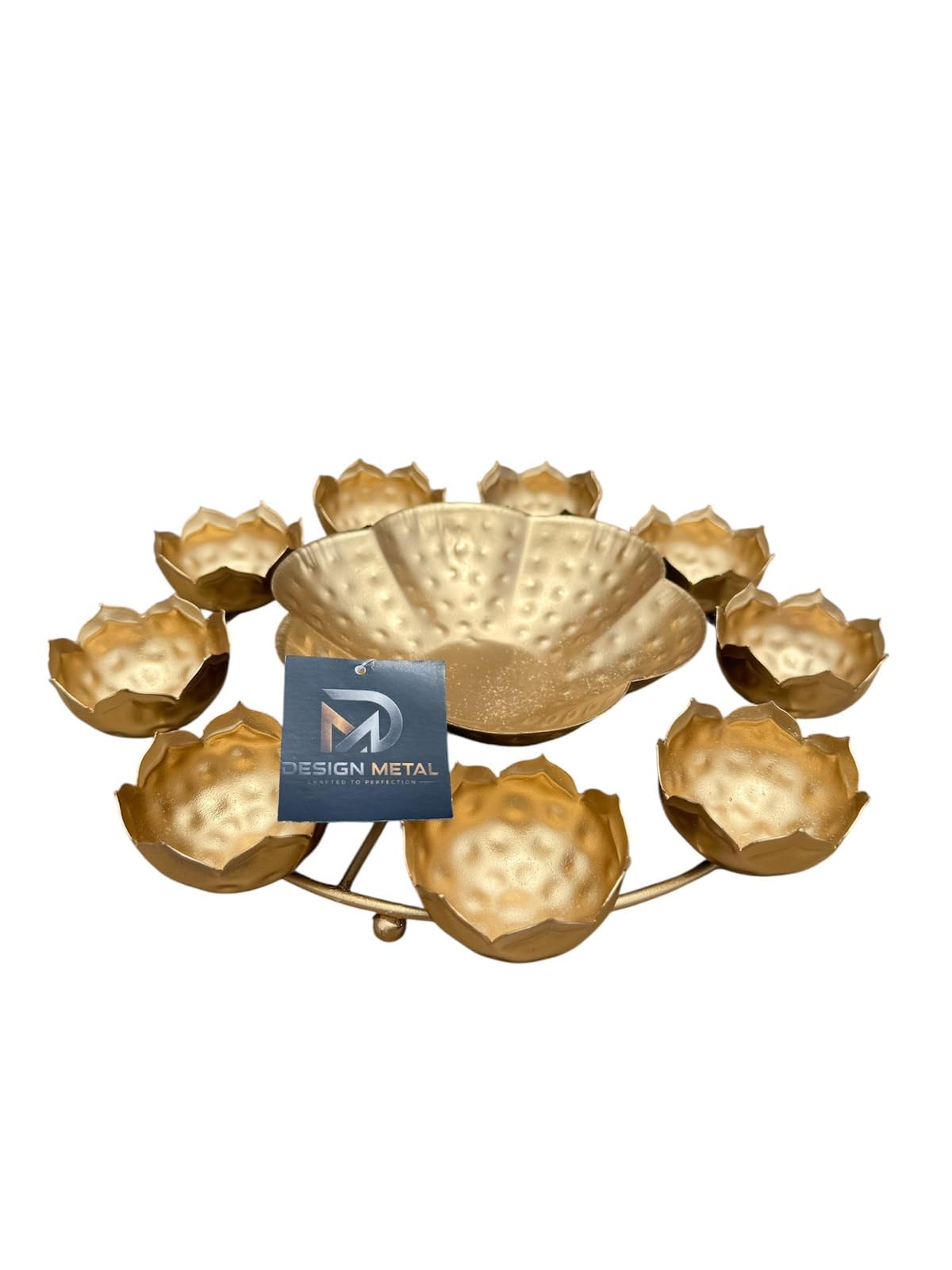 Lotus Diya Urli Bowl Set Golden Finish Home Decor | Tealight Holder, Floating Candles, Pooja Festival Use, Table Centerpiece, Hammered Texture-image-16
