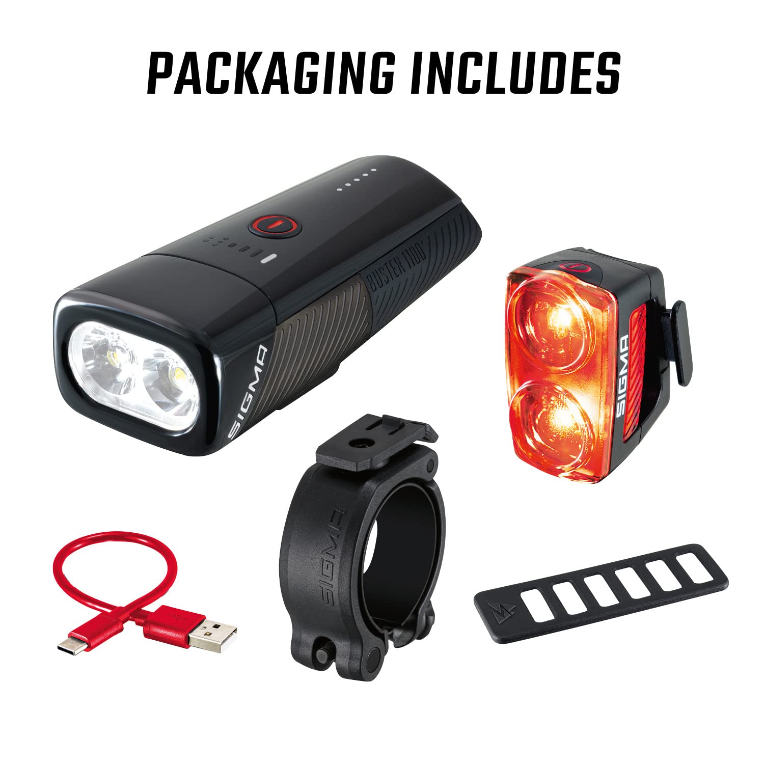 SIGMA - Buster 1100FL /Buster 1100 HL/Buster 1100 con Juego de Luces traseras Buster 150 RL | luz LED para Bicicleta de 1100 lúmenes | luz Delantera Recargable con Cinco Modos de iluminación