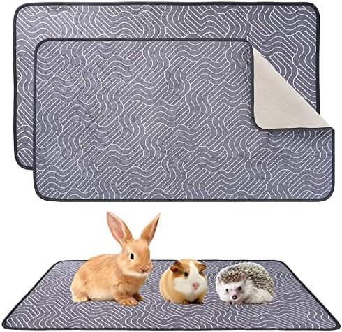Guinea Pig Bedding Cage Liners - 2 Pack 47" X 24" Washable Guinea Pig Pee Pads Waterproof Reusable Absorbent Guinea Pig Fleece Cage Liners Pet Pee Pads for Small Animals Cages Rabbit Hamster Rat Grey