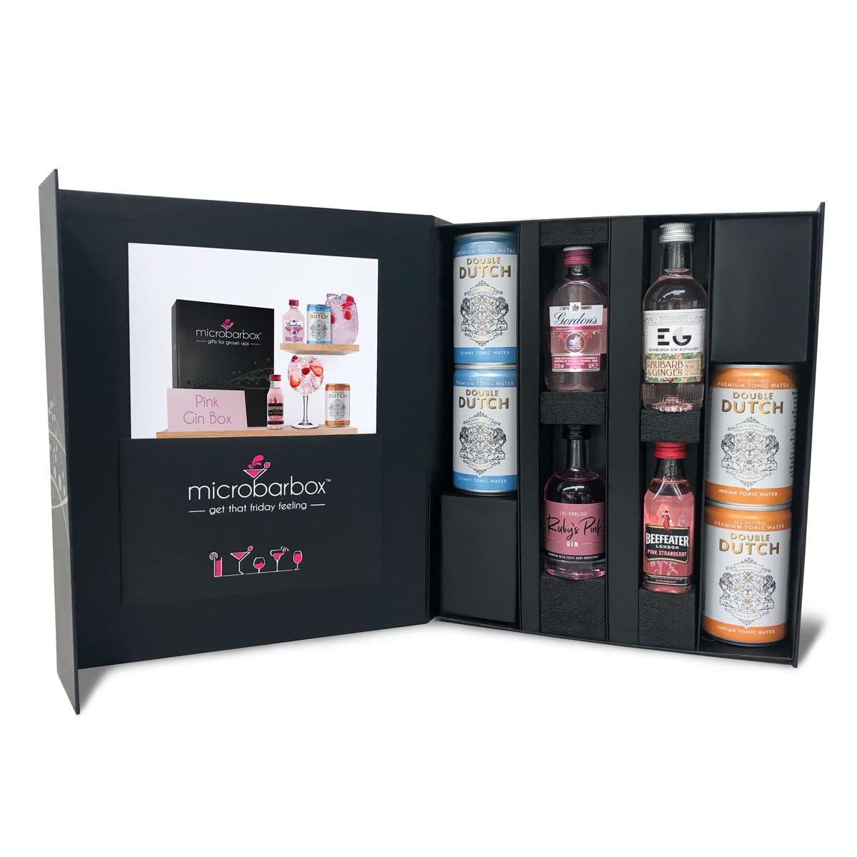 Pink Gin Gift Set with Tonic in a Premium Luxury Gift Box | Gin Gift for Women | including Gordons, Beefeater, Real English Ruby's Pink Gins, Edinburgh Rhubarb & Ginger Gin