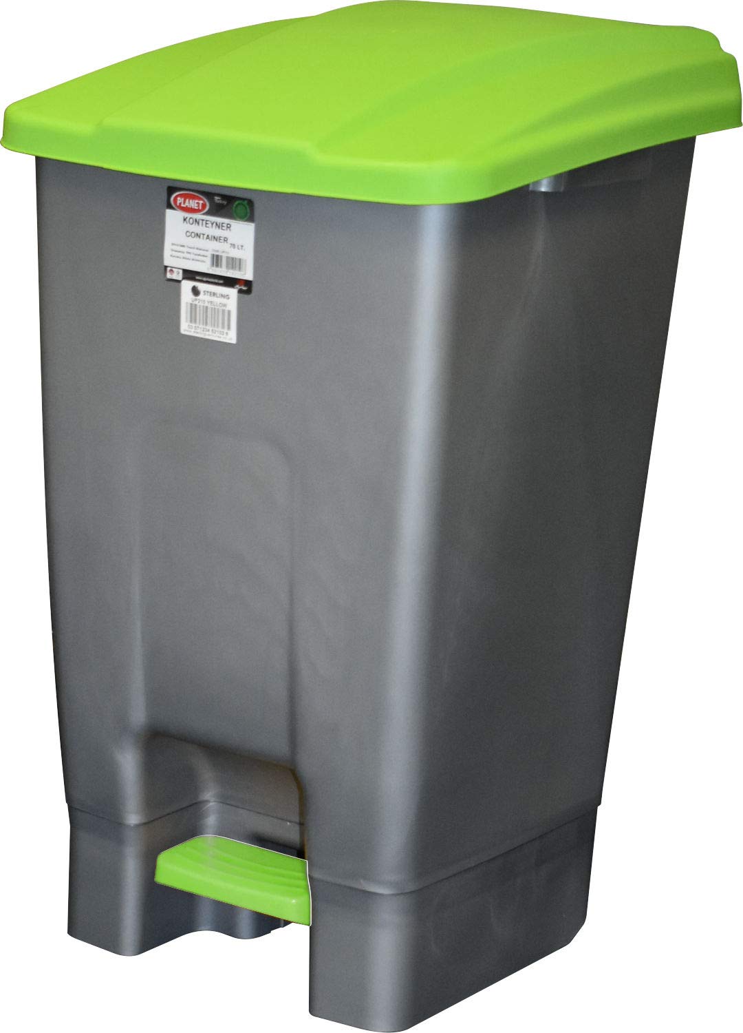 Sterling Ventures Large Heavy Duty Waste Rubbish Recycling Pedal Wheelie Bin with Coloured Lid (70L, Green Lid)