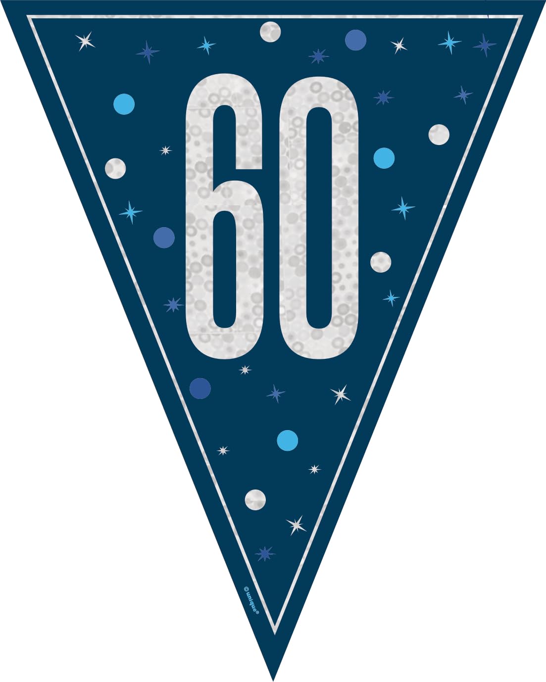 Unique 81999 Happy 60th Bunting-2.74 m-Glitz Blue Birthday Party-1 Count (Pack of 1), Multicolour