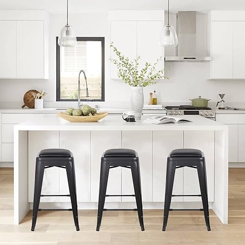 Miniatura 28 de GIA Taburete de mostrador sin respaldo de 24 pulgadas, cantidad de 4, bronce con asiento de madera clara Negro -,Café,Gris,gris, (Gun